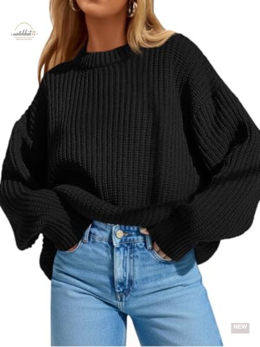 Oversized Crewneck Pullover Sweater Long Sleeve Batwing Slouchy Knit